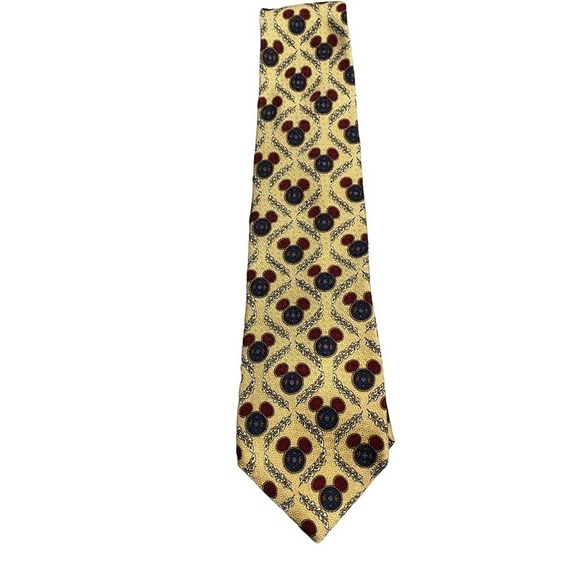 Disney Parks Mickey Mouse 100% Silk Novelty Necktie Yellow Rust Blue Gold - Picture 1 of 9